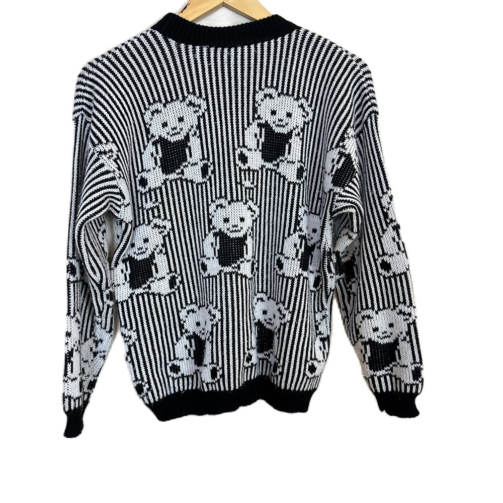 VTG Adele Teddy Bear Black‎ White Pullover Knitwear Sweater Women’s Sz Medium - Picture 2 of 3